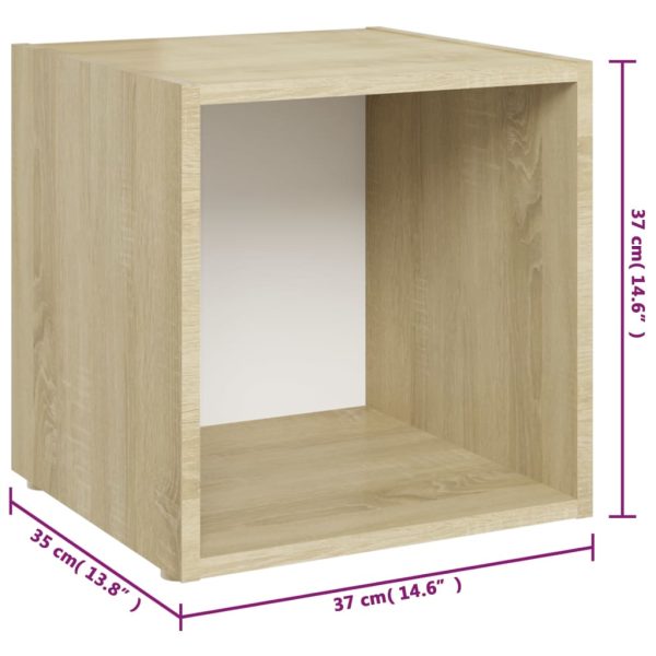 3 pcs conjunto móveis de TV contraplacado branco e carv. sonoma - Image 9