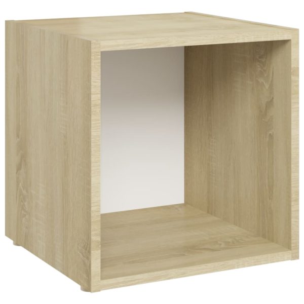 5 pcs conjunto móveis de TV contraplacado branco e carv. sonoma - Image 4