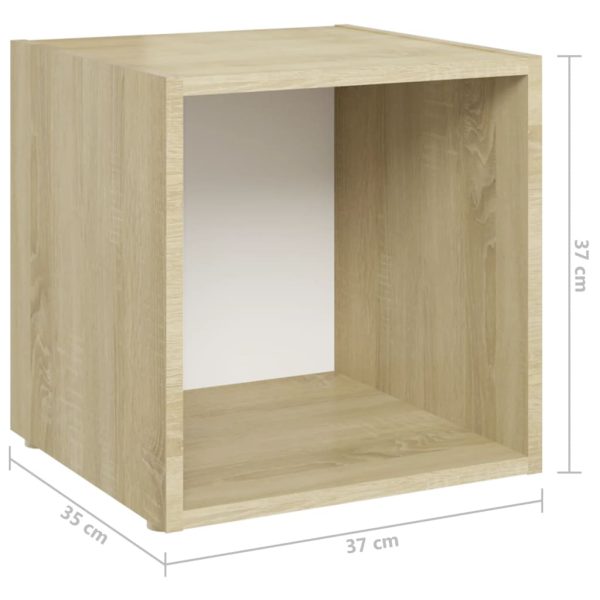 5 pcs conjunto móveis de TV contraplacado branco e carv. sonoma - Image 10