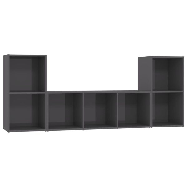 3 pcs conjunto de móveis de TV contraplacado cinzento brilhante - Image 2