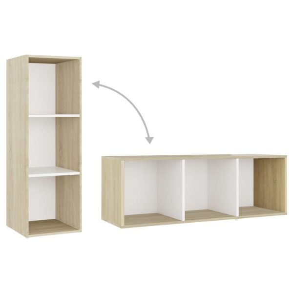 3 pcs conjunto móveis de TV contraplacado branco e carv. sonoma - Image 7