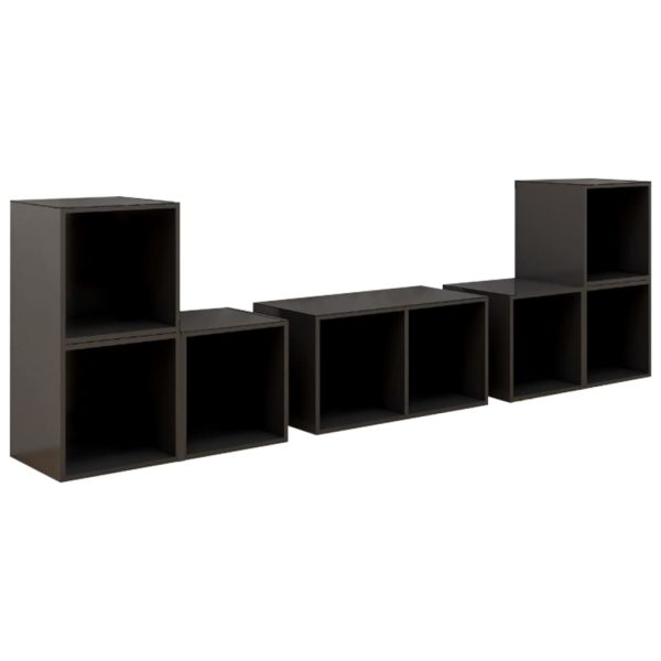 6 pcs conjunto de móveis de TV contraplacado cinzento brilhante - Image 2