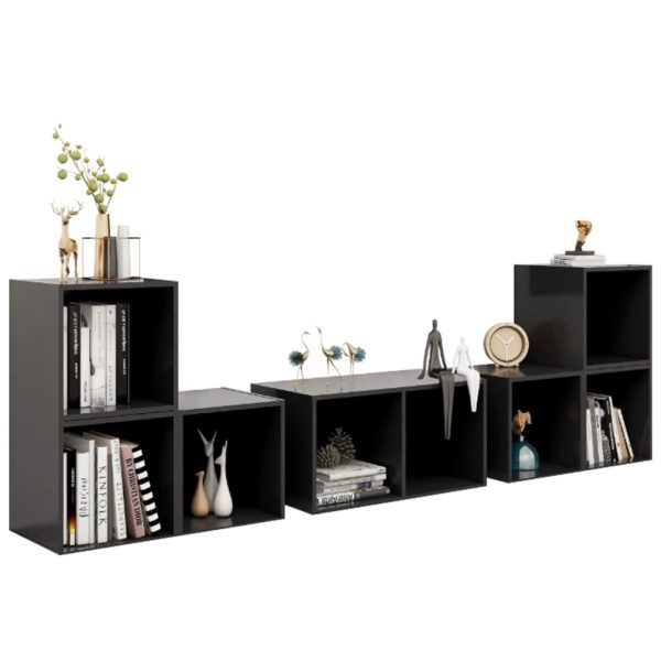 6 pcs conjunto de móveis de TV contraplacado cinzento brilhante - Image 3