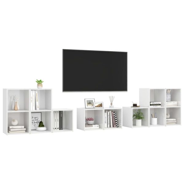 8 pcs conjunto de móveis de TV contraplacado branco brilhante - Image 3