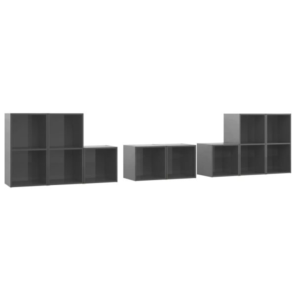 8 pcs conjunto de móveis de TV contraplacado cinzento brilhante - Image 2