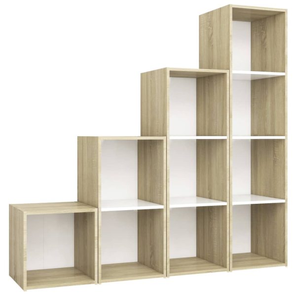 4 pcs conjunto móveis de TV contraplacado branco e carv. sonoma - Image 2
