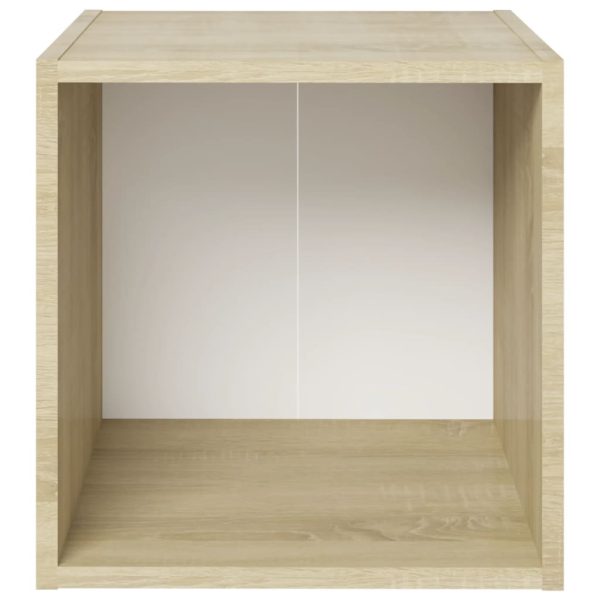 4 pcs conjunto móveis de TV contraplacado branco e carv. sonoma - Image 11