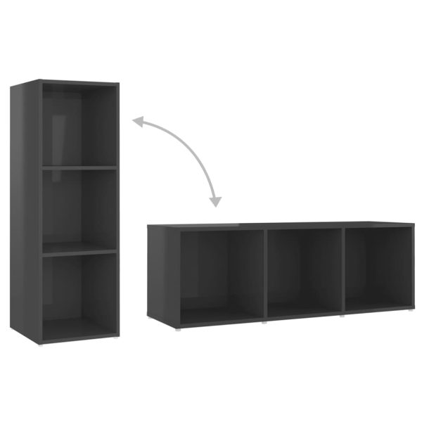 3 pcs conjunto de móveis de TV contraplacado cinzento brilhante - Image 5