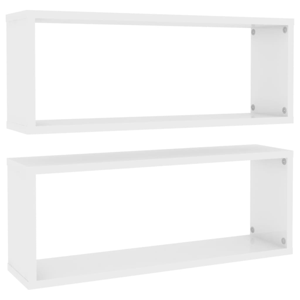 Prateleiras parede cúbicas 2pcs contr. 60x15x23cm branco brilh. - Image 2