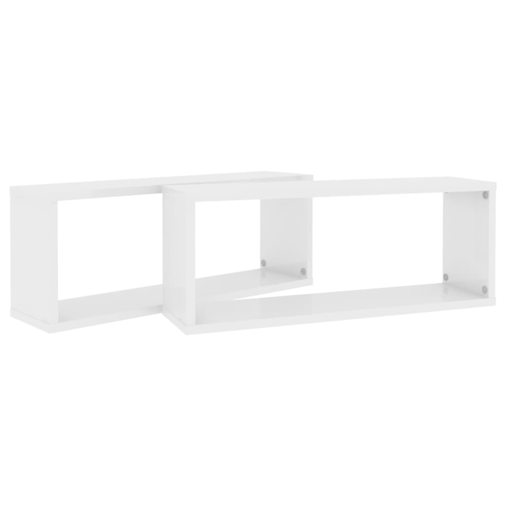 Prateleiras parede cúbicas 2pcs contr. 60x15x23cm branco brilh. - Image 8
