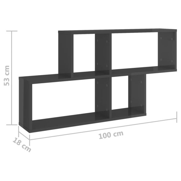 Estante de parede 100x18x53 cm contraplacado cinzento brilhante - Image 6