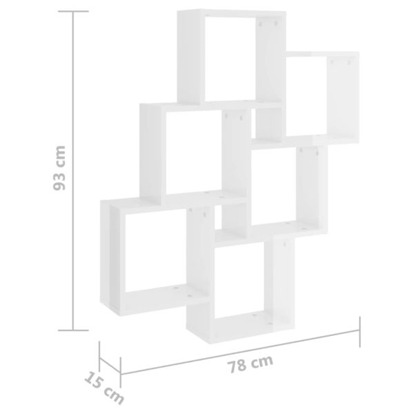 Estante de parede cúbica 78x15x93 cm contrapl. branco brilhante - Image 6