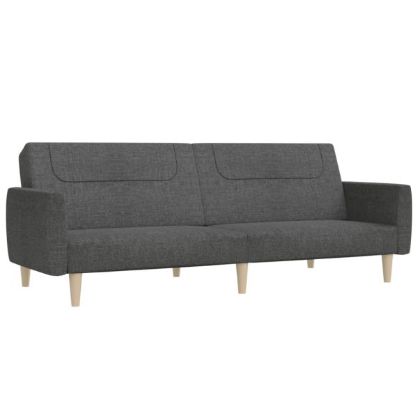 Sofá-cama de 2 lugares tecido cinzento-escuro - Image 2