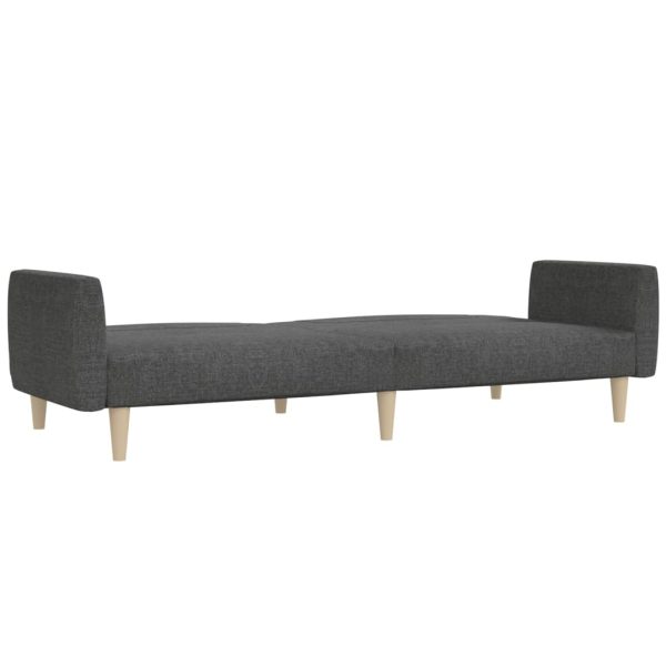Sofá-cama de 2 lugares tecido cinzento-escuro - Image 4