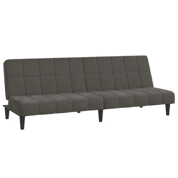 Sofá-cama de 2 lugares veludo cinzento-escuro - Image 2