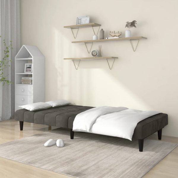 Sofá-cama de 2 lugares veludo cinzento-escuro - Image 3