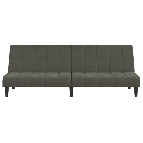 Sofá-cama de 2 lugares veludo cinzento-escuro - Image 4