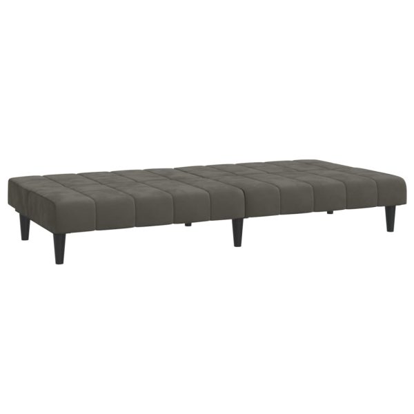 Sofá-cama de 2 lugares veludo cinzento-escuro - Image 6