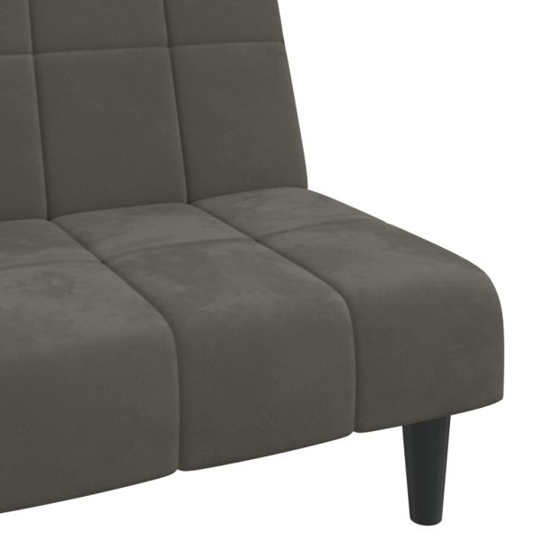 Sofá-cama de 2 lugares veludo cinzento-escuro - Image 9