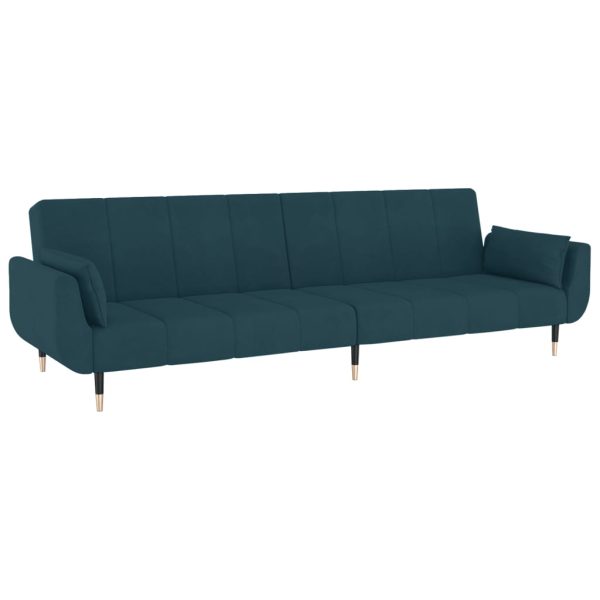 Sofá-cama 2 lugares com duas almofadas veludo azul - Image 2