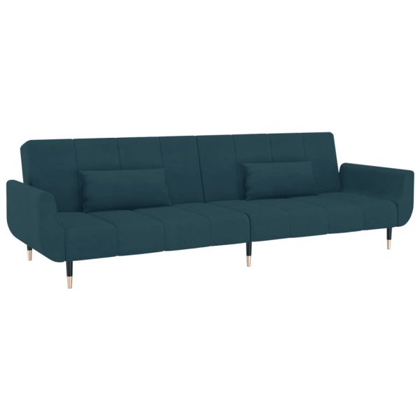 Sofá-cama 2 lugares com duas almofadas veludo azul - Image 4