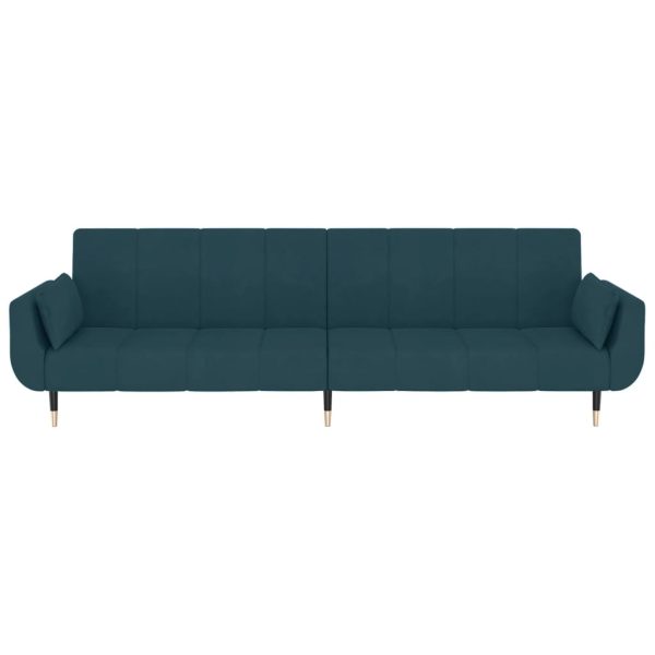 Sofá-cama 2 lugares com duas almofadas veludo azul - Image 5