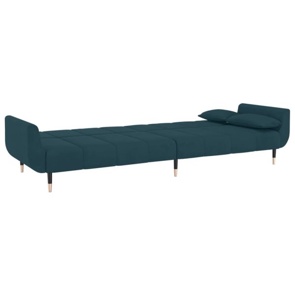 Sofá-cama 2 lugares com duas almofadas veludo azul - Image 7