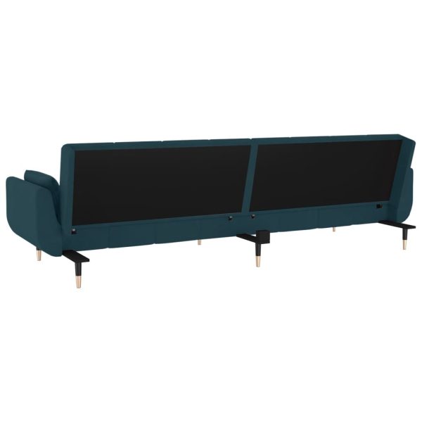 Sofá-cama 2 lugares com duas almofadas veludo azul - Image 8