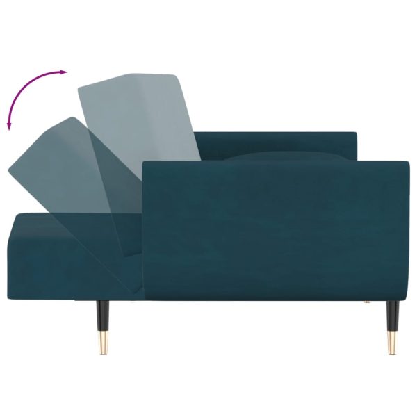 Sofá-cama 2 lugares com duas almofadas veludo azul - Image 9