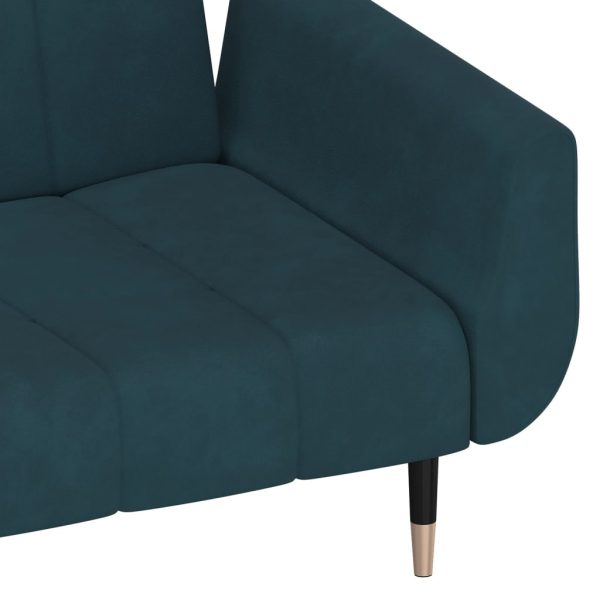 Sofá-cama 2 lugares com duas almofadas veludo azul - Image 10