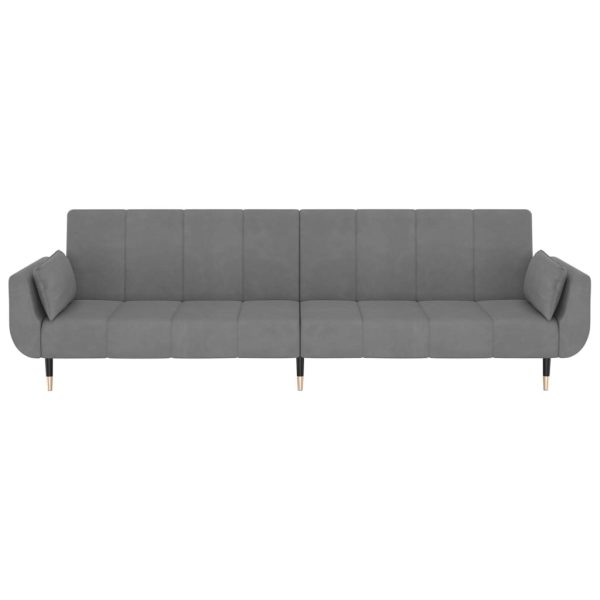Sofá-cama 2 lugares com duas almofadas veludo cinzento-claro - Image 5