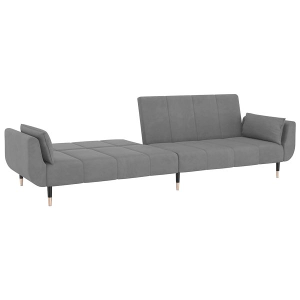 Sofá-cama 2 lugares com duas almofadas veludo cinzento-claro - Image 6