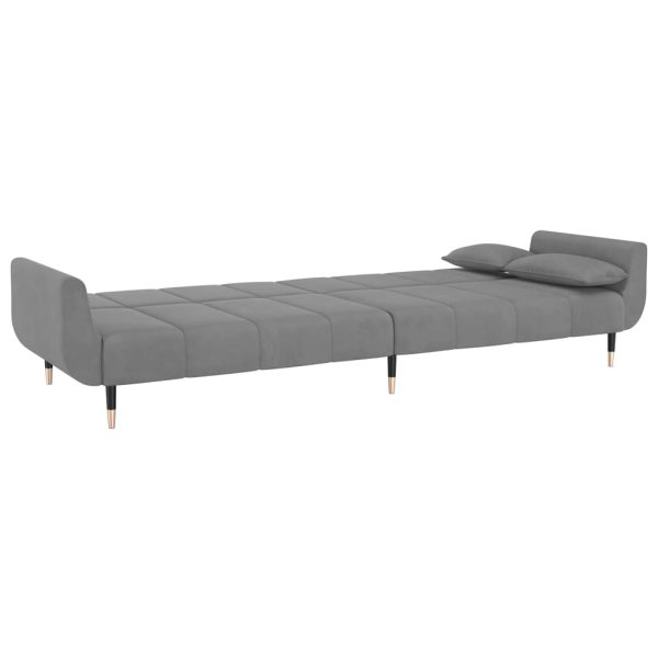 Sofá-cama 2 lugares com duas almofadas veludo cinzento-claro - Image 7