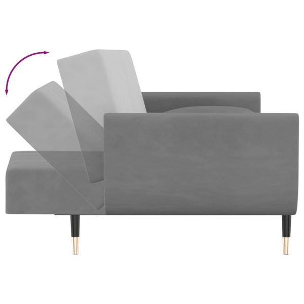 Sofá-cama 2 lugares com duas almofadas veludo cinzento-claro - Image 8