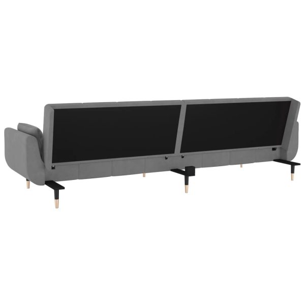 Sofá-cama 2 lugares com duas almofadas veludo cinzento-claro - Image 9