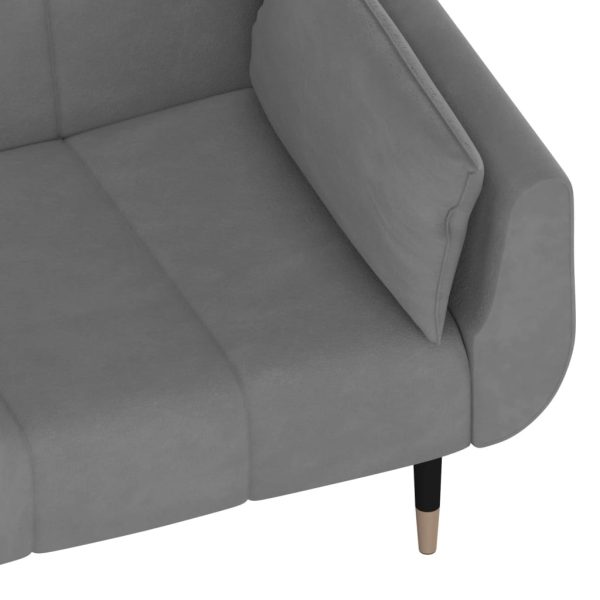 Sofá-cama 2 lugares com duas almofadas veludo cinzento-claro - Image 11
