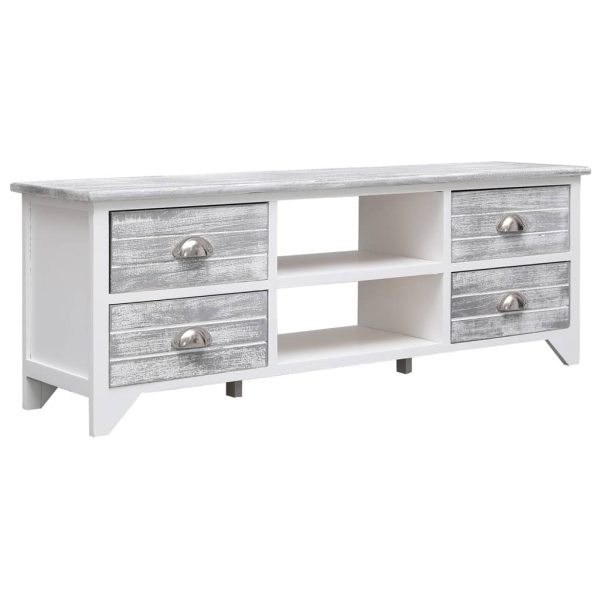 Móvel de TV 108x30x40 cm madeira paulownia branco e cinzento