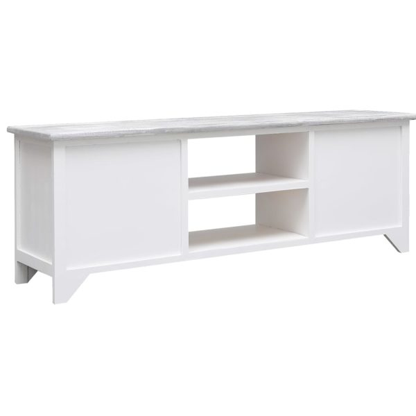 Móvel de TV 108x30x40 cm madeira paulownia branco e cinzento - Image 3