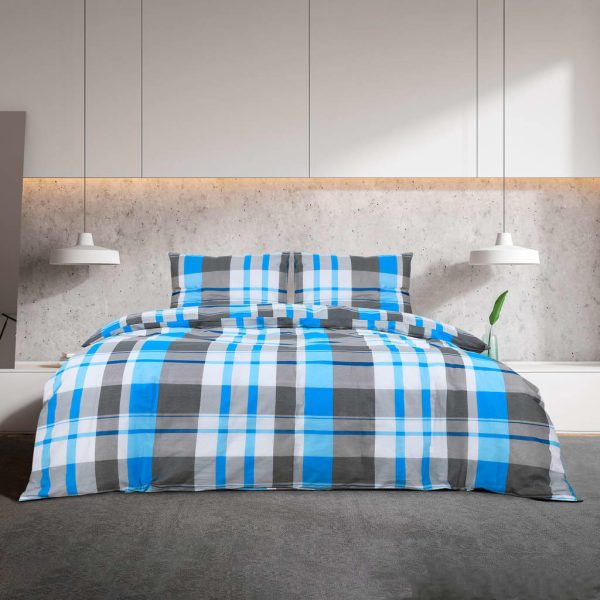 Conjunto de capa de edredão 155x220 cm algodão azul e cinzento - Image 3