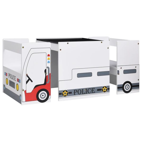 3 pcs conj. mesa e cadeiras infantil design carro policia MDF - Image 2