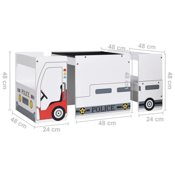 3 pcs conj. mesa e cadeiras infantil design carro policia MDF - Image 8