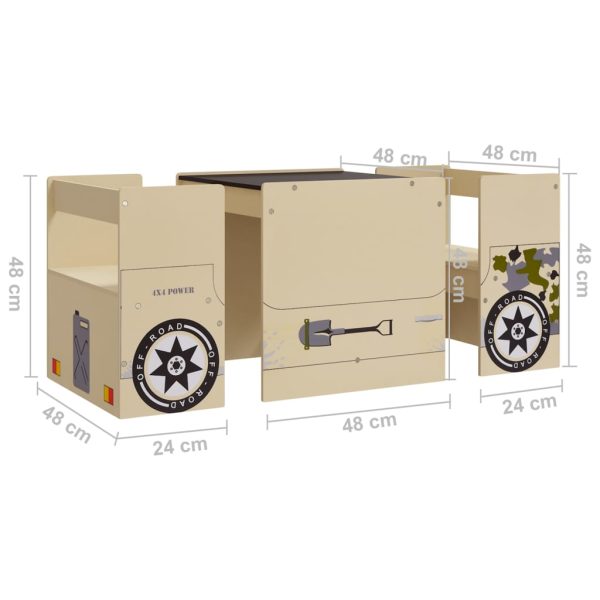 3 pcs mesa e cadeiras infantil design carro todo-o-terreno MDF - Image 8