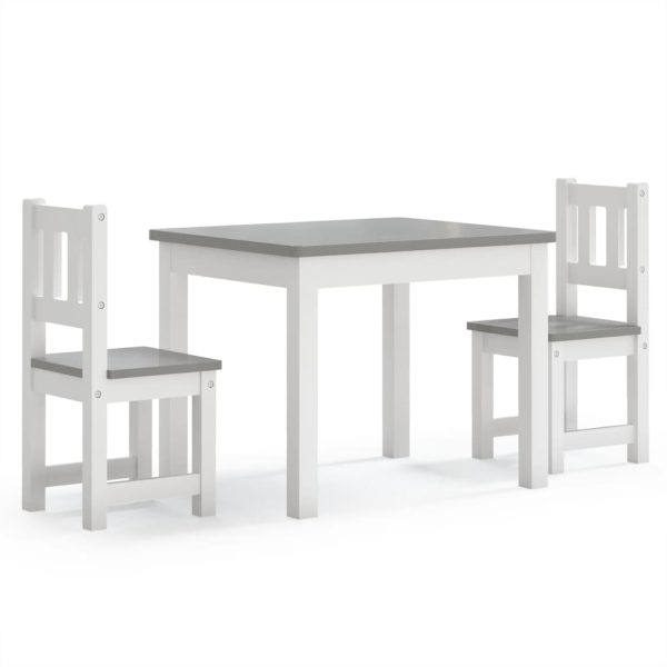 3 pcs conjunto mesa e cadeiras infantil MDF branco e cinzento - Image 2