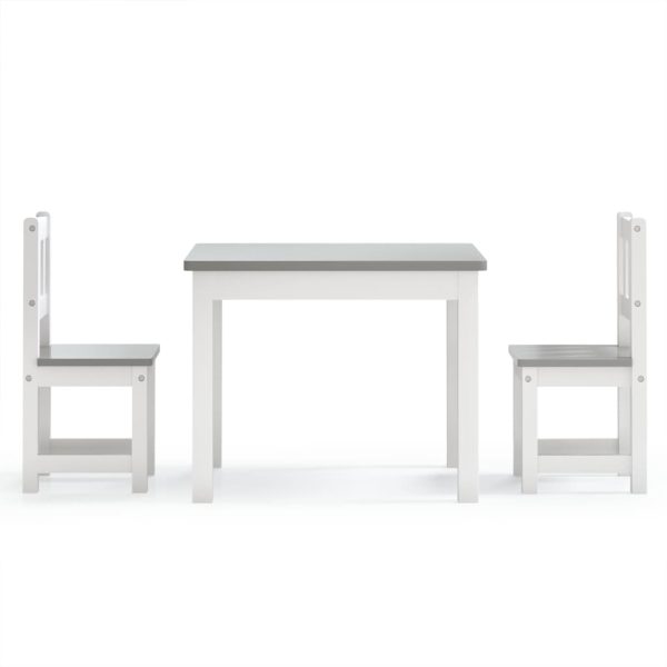 3 pcs conjunto mesa e cadeiras infantil MDF branco e cinzento - Image 3