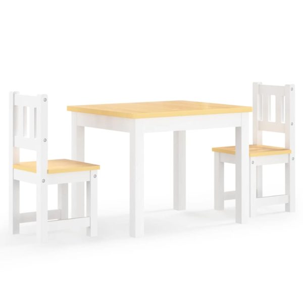 3 pcs conjunto mesa e cadeiras infantil MDF branco e bege - Image 2