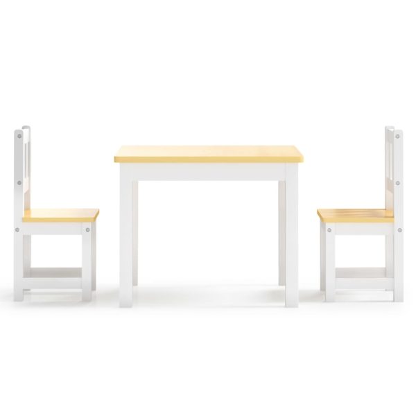 3 pcs conjunto mesa e cadeiras infantil MDF branco e bege - Image 3