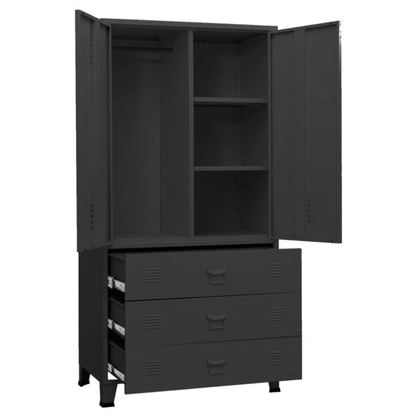 Roupeiro industrial 90x50x180 cm metal preto - Image 6