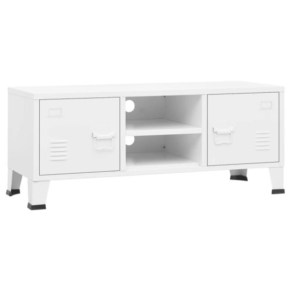 Móvel de TV industrial 105x35x42 cm metal branco - Image 2