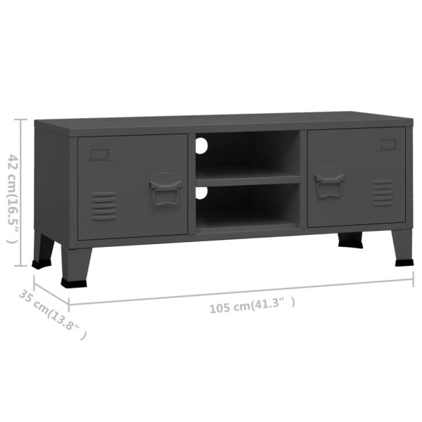 Móvel de TV industrial 105x35x42 cm metal antracite - Image 9