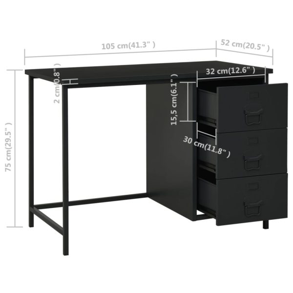 Secretária industrial c/ gavetas 105x52x75 cm aço preto - Image 8